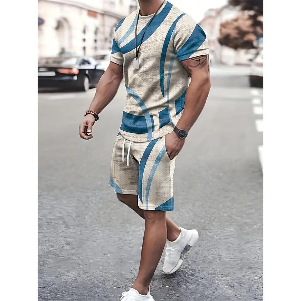 New Summer Men's Sports Short Sleeve T-Shirt Set, Two-Piece Outdoor Travel Shorts Training Outfit