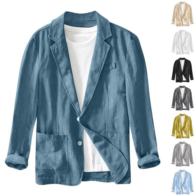 Lässige Modejacke für Herren, einfarbig, langärmelig, mit Taschen