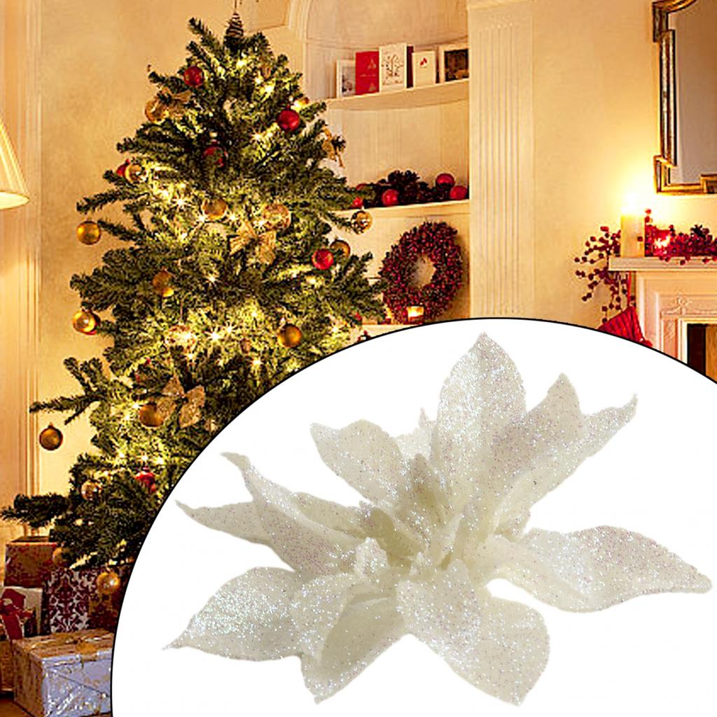 9cm Glittery Poinsettia Flowers Hanging Decoration for Christmas Tree