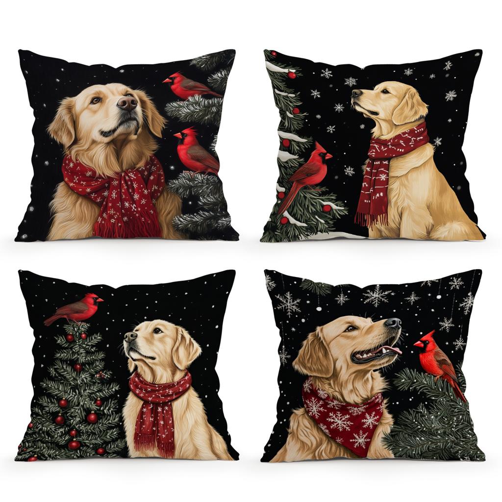 45X45Cm Labrador Retriever Christmas Tree Pillowcase Bedroom Cushion Cover Polyester Living Room Cushion Pillowcase Home Decor