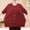Plus Size Women Button Knit Cardigan for Elderly Ladies Round Neck Long Sleeve Casual Sweater Outerwear