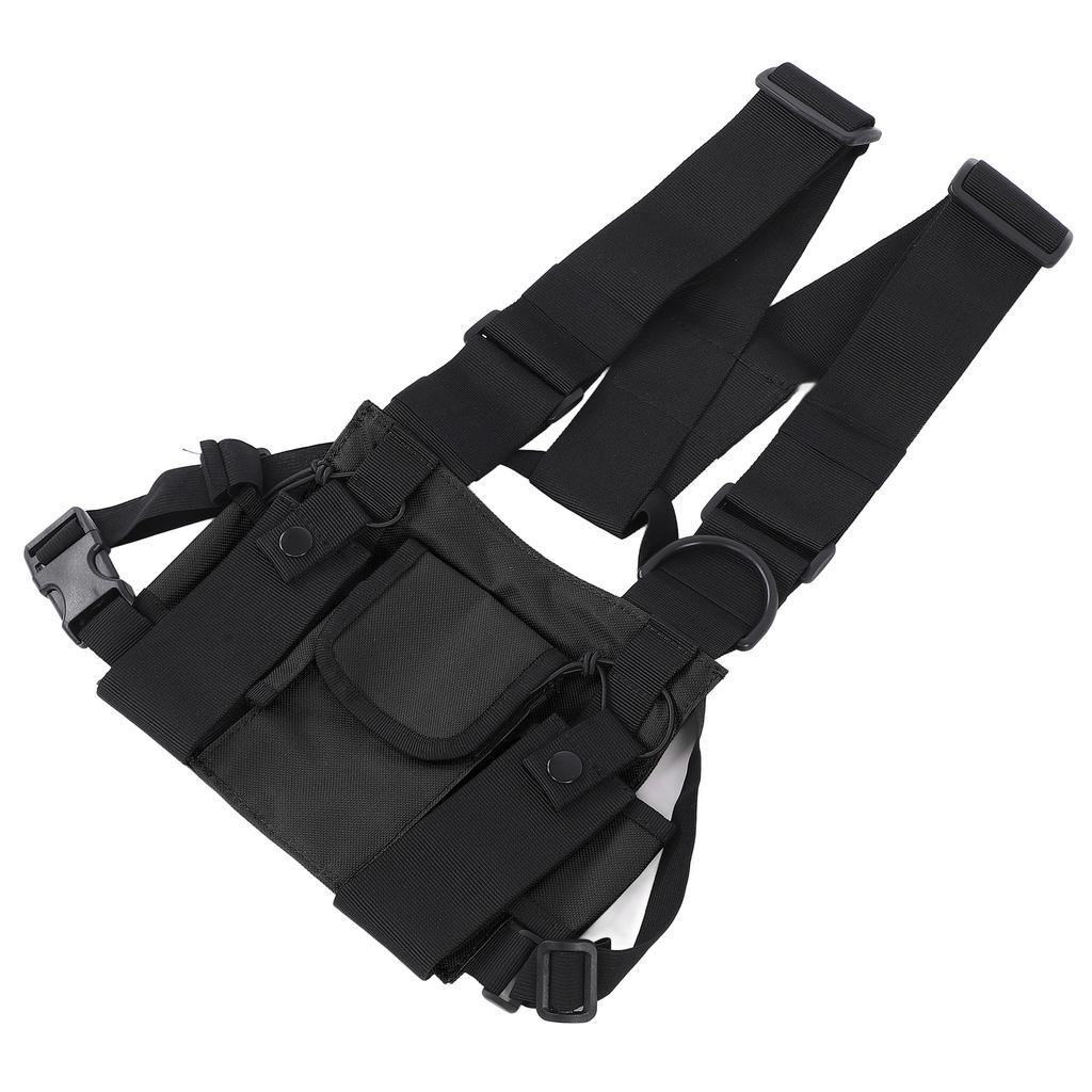 Chest Pack Adjustable Multi Pocket Functional Harness Front Vest Rig Bag for OutdoorBlack