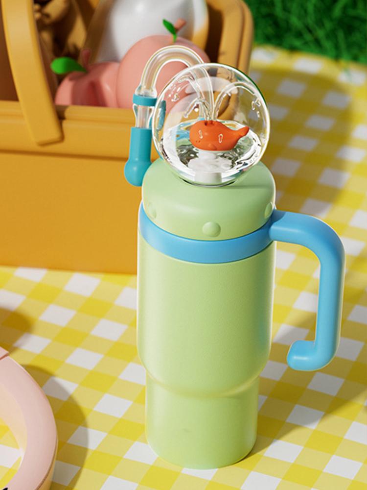 24oz Stainless Steel Whale Fountain Tumbler with Handle Whale Water Cups for Kids Teens and Adults