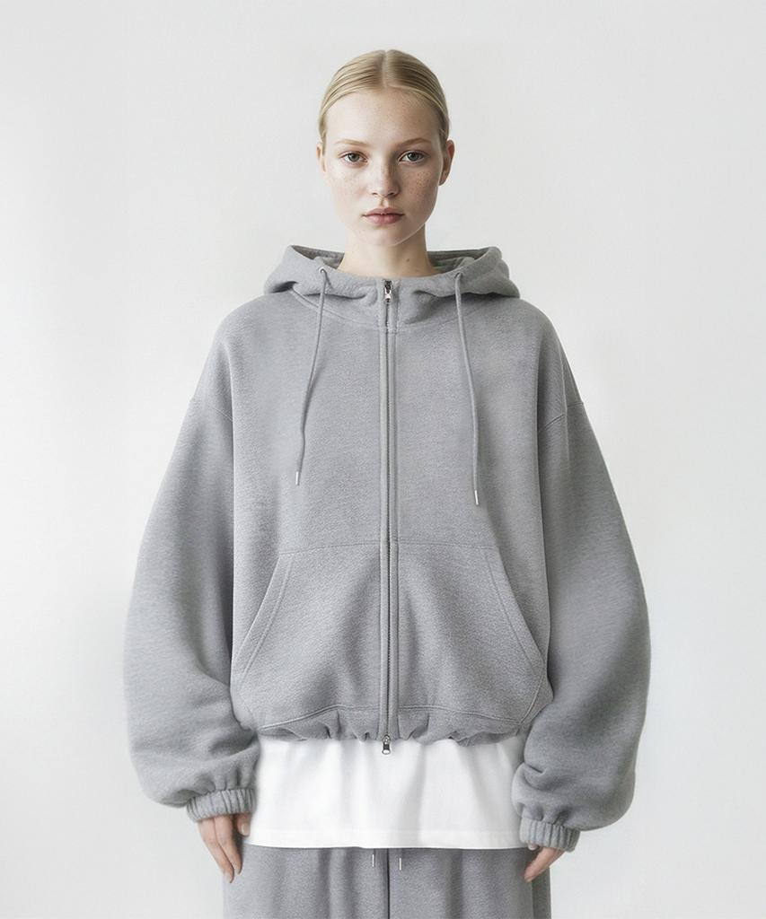 Prinoar [Set] String Overfit Two-Way Zip-Up Hoodie + One-Pleat String Pants - Melange