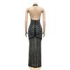 X3816 European Fashion Sexy Deep V Backless Rhinestone Long Nightclub Dress