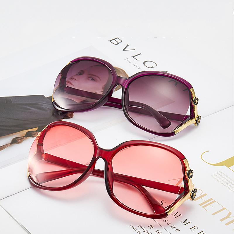 Women Sunglasses Fashion Retro Large Frame Camellia Sunglasses Big Round Frame Sun Glasses Ladies Anti-UV Outdoor Sunglasses