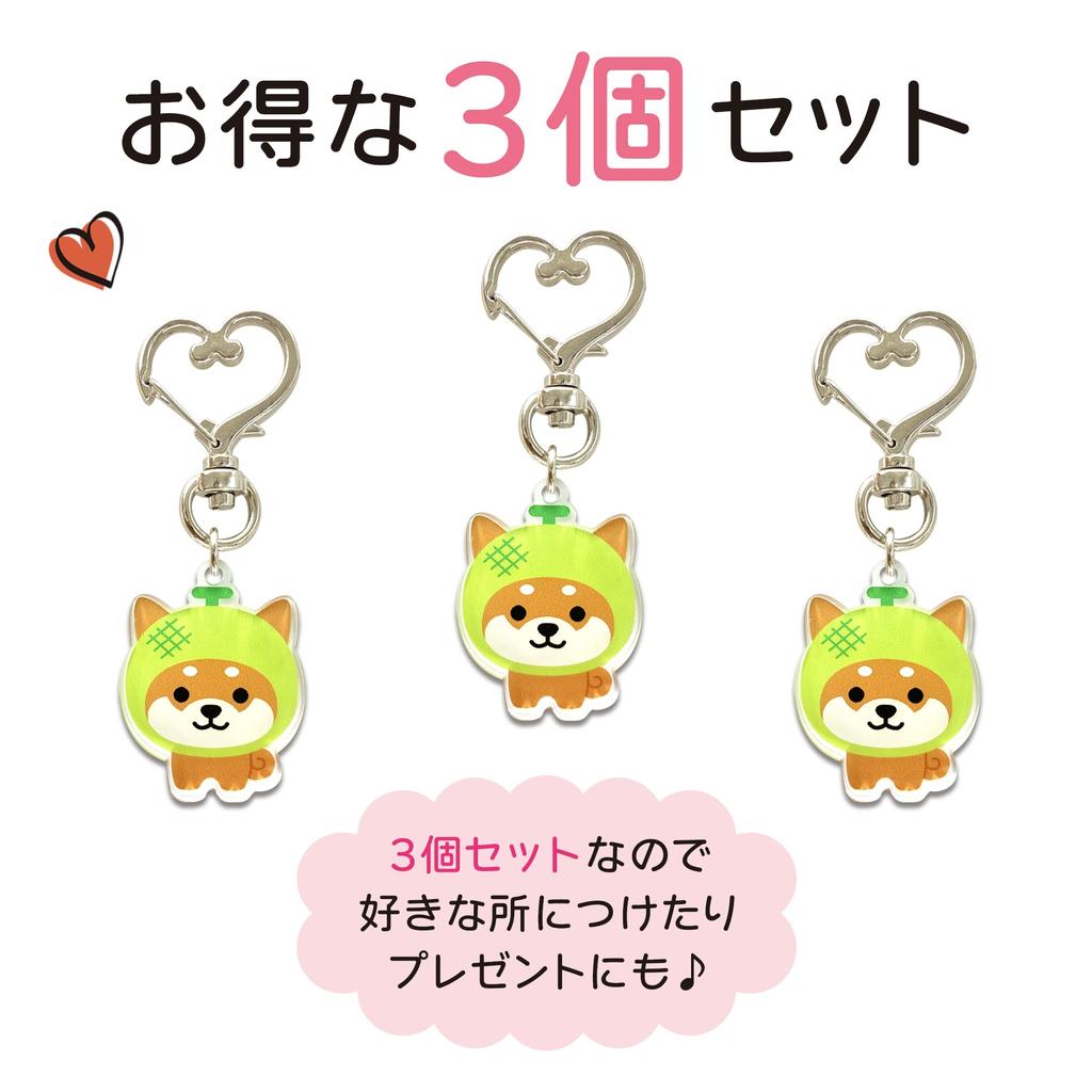 LamPlanning Reise-Mameshiba Acryl-Schlüsselanhänger-Anhänger, Shiba Inu, Mameshiba, Niedliches Charakter-Maskottchen, Beruhigend, Hergestellt in Japan (Melonen-Version, 3er-Set)
