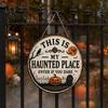 Front Door Hanging Sign Halloween Sign, This Is My Haunted Place Festival Metal Decoration Decorative Plaque, Wall Art Decor Seasonal