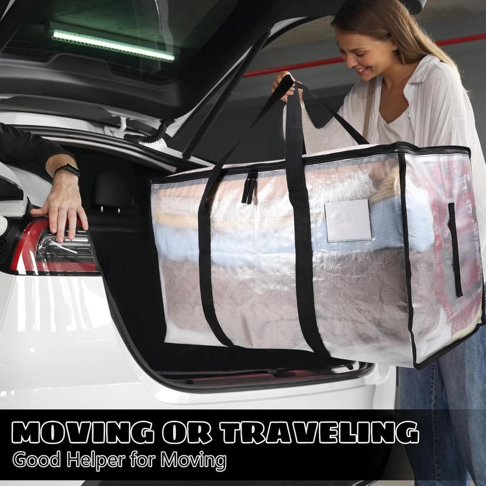 1/2Pack 90L Heavy Duty Storage Bags with Lids,Transparent Zippered Moving Totes for Clothes, Travel & Seasonal Home Organization
