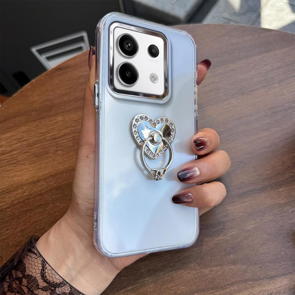 Luxury Bling Rhinestone Heart Ring Bracket Clear Phone Case for Xiaomi Redmi Note 14S 4G,13 Pro 5G 4G,POCO X6 5G,M6 Pro 4G Stand Cover