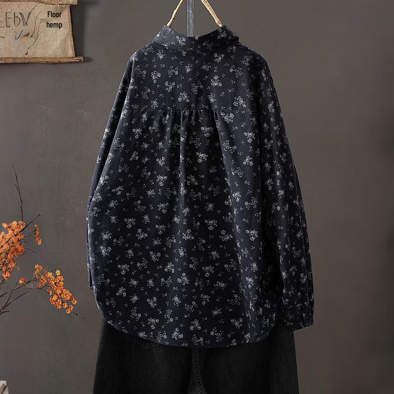 Women's Retro Floral Lapel Long Sleeve Shirt