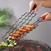 Multifunctional Carbon Steel BBQ Sausage Grilling Basket Outdoor Camping Barbecue Tool With Heat Resistant Handle Meat Sausage