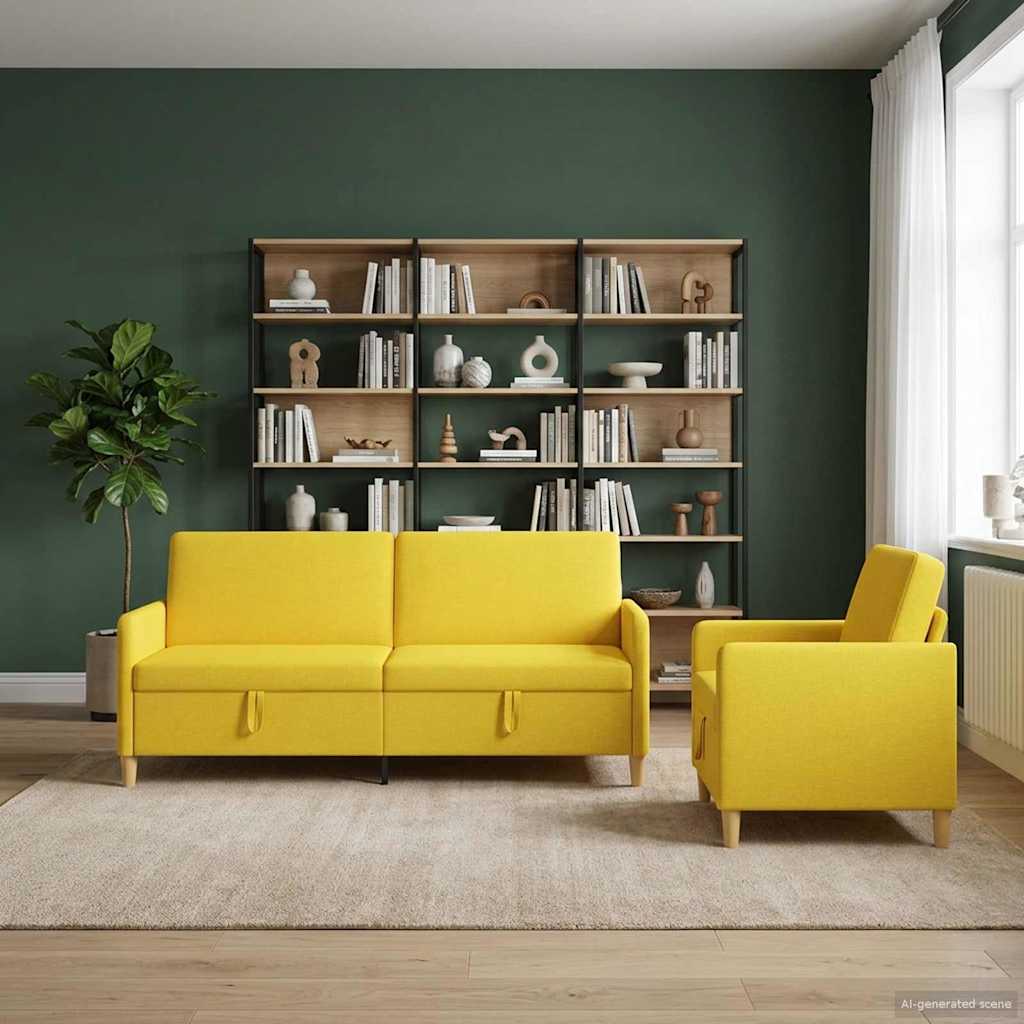 2 Piece Storage Sofa Set Light Yellow Polyester
