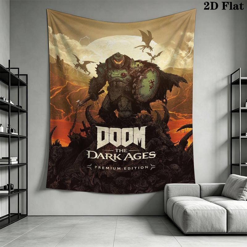DOOM The Dark Ages Wall Tapestry Aesthetic Wall Hanging Printed Fabric Blanket Decorative Tapestries for Bedroom Living Room Home Decor
