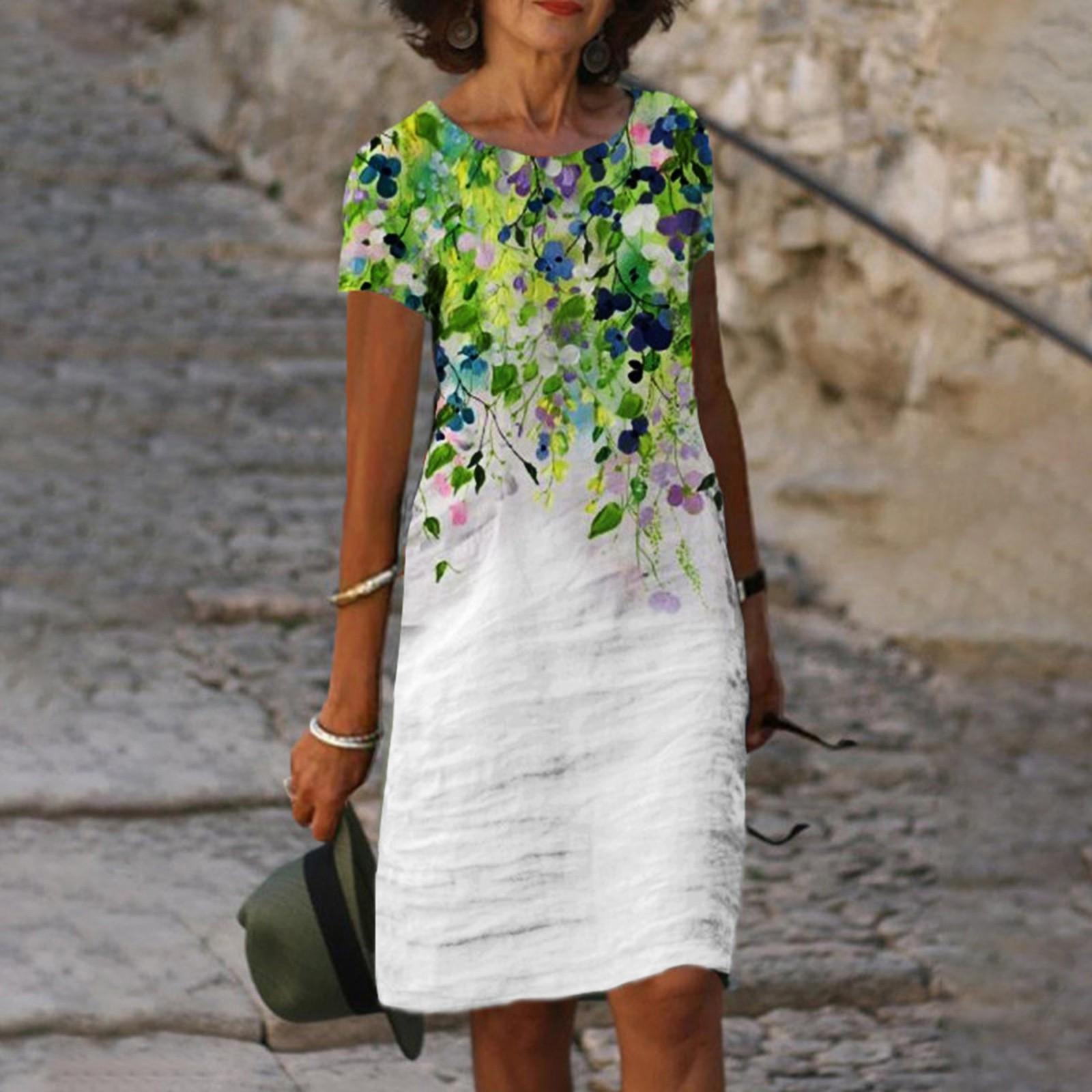 

Women s Fashion Summer New Trend Positioning Print Round Neck Short Sleeve Dress XXL