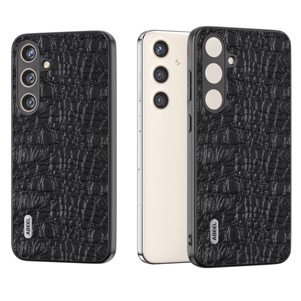 ABEEL For Samsung Galaxy S24+ Texture Case Genuine Cow Leather Coated PC+TPU Phone Cover