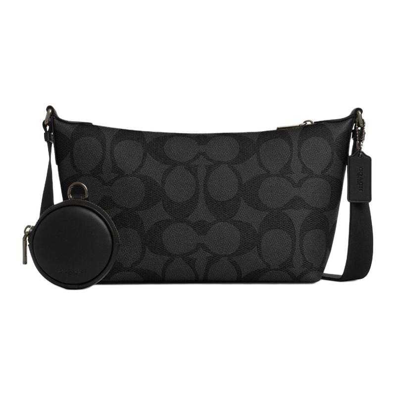 

COACH FINN 25 Brand Printed Artificial Leather Shoulder Crossbody Bag Medium Men s Black чорний