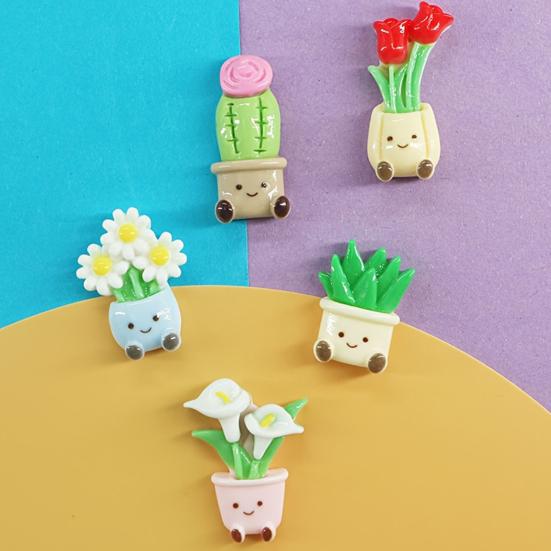 2Pcs Cartoon Potted Plants Fridge Magnet Resin 3D Potted Cactus Aloe Lily Tulip Flower Refrigerator Magnet Kitchen Home Office Decoration