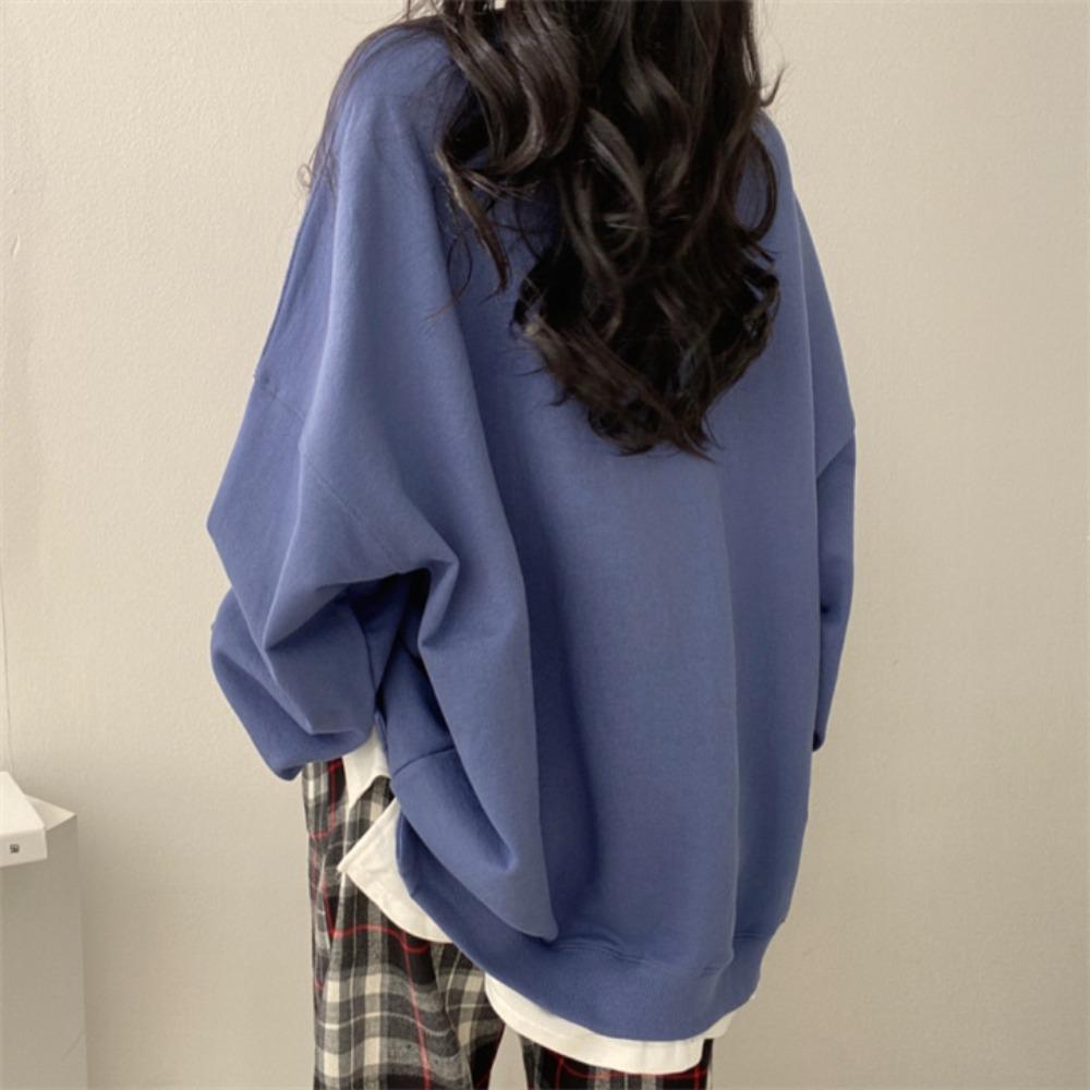 Women's Casual Two-in-One Sweatshirt, Loose Korean Style Solid Color Fleece Top, All-Match Spring Autumn Outerwear