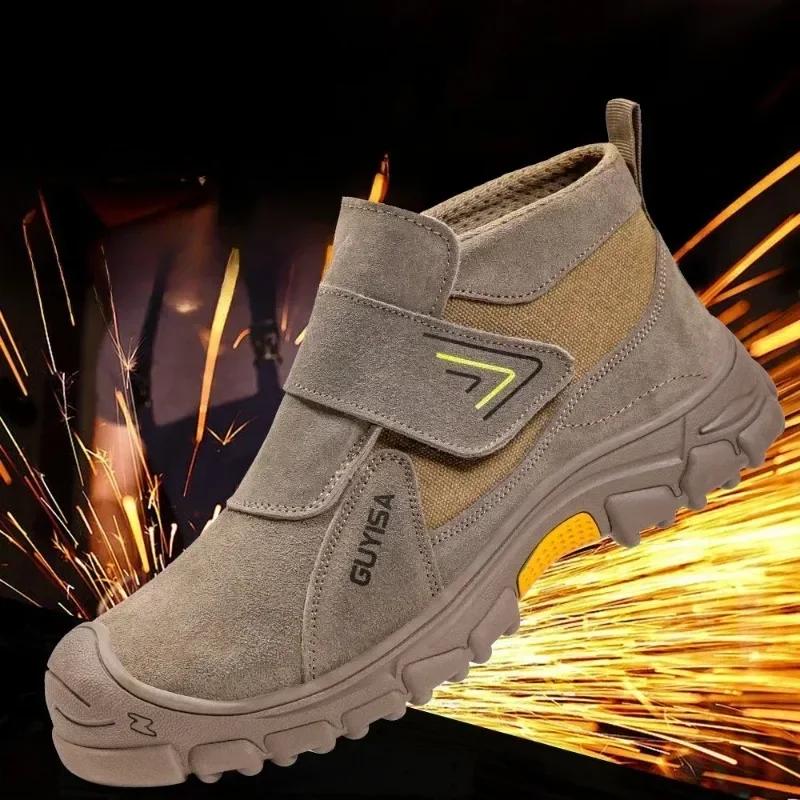 Welding Safety Shoes - Anti-Scald Steel Toe Boots for Men/Women, Anti-Smash & Puncture Proof, Wear-Resistant Suede Work Shoes