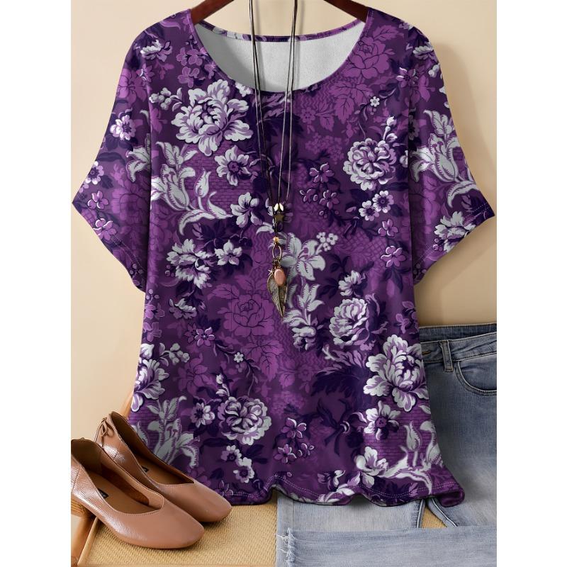 Women s T-Shirt 3D Vintage Floral Print V Neck Short Sleeve Shirt Fashion Ladies T-Shirt Clothing Y2k Women s T-Shirt S