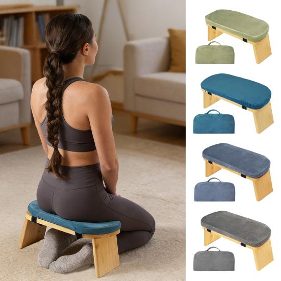 Wooden Meditation Bench Ergonomic Folding Meditation Chair with Cushion Heavy Duty Portable Seiza Prayer Yoga Kneeling Stool