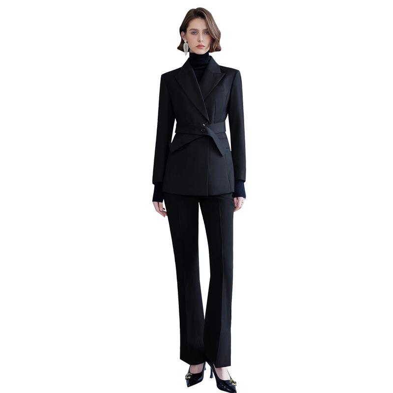 Black Fashion Women's Business Suit - Slimming Micro Flare Pants