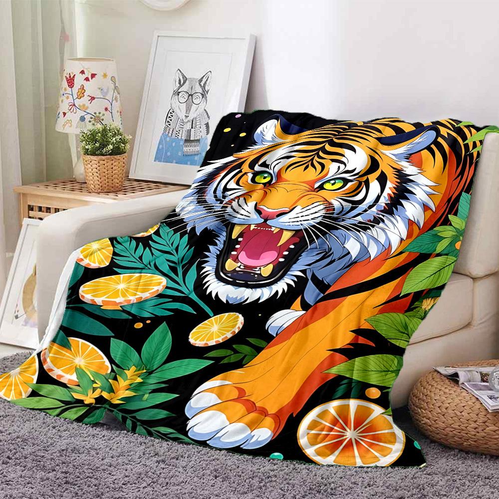 1pc Tiger Print Blanket Lightweight Blanket Throw Blanket For Sofa, Bed, Travel, Camping, Livingroom, Office, Couch, Chair yy251010010