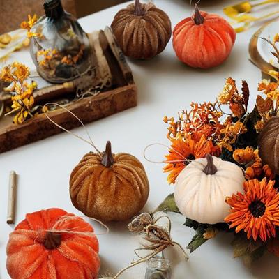 12 Pcs Artificial Velvet Pumpkins Small Foam Faux Flocked Pumpkin Tabletop Centerpiece for Fall