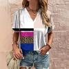 2025 Vintage Flower Pattern 3d Print Ethnic T-shirt Women Fashion V-Neck Short Sleeve Oversized Casual Tops Tees Ladies Clothing