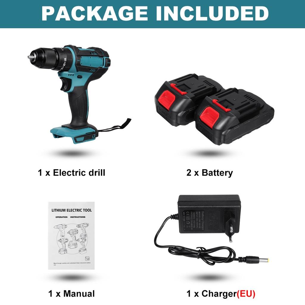 3 IN 1 520N.M 13mm 10mm Chuck Torque Electric Drill Flat Hammer Impact Drilling Electric Screwdriver for 18V Battery