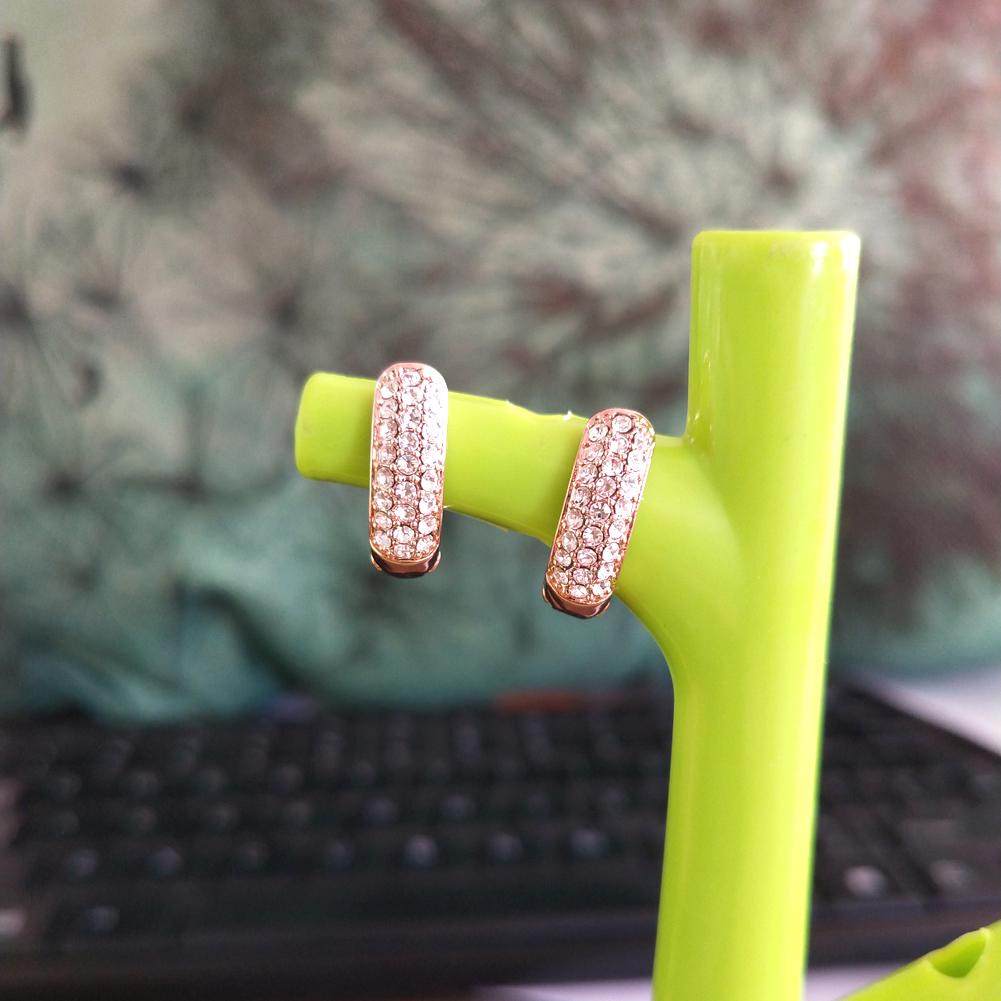 Women Gold Color Glamorous White Crystal Twinkling Unique Hollow Earrings