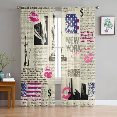 Retro Newspaper New York Curtain For Living Room Transparent Tulle Curtains Window Sheer For The Bedroom Accessories Decor