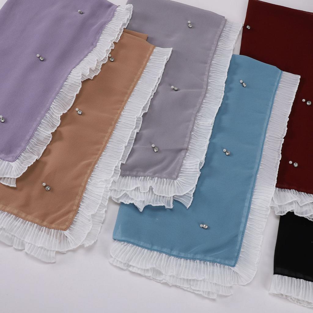 Women S Ethnic Lace Chiffon Square Scarf With Beads And Rhinestones