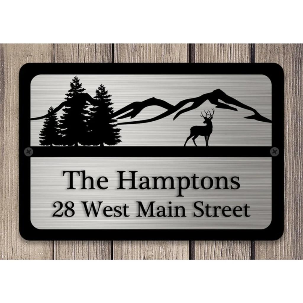 Metal Deer Mountain Sign Custom Address Plaque Home Decor
