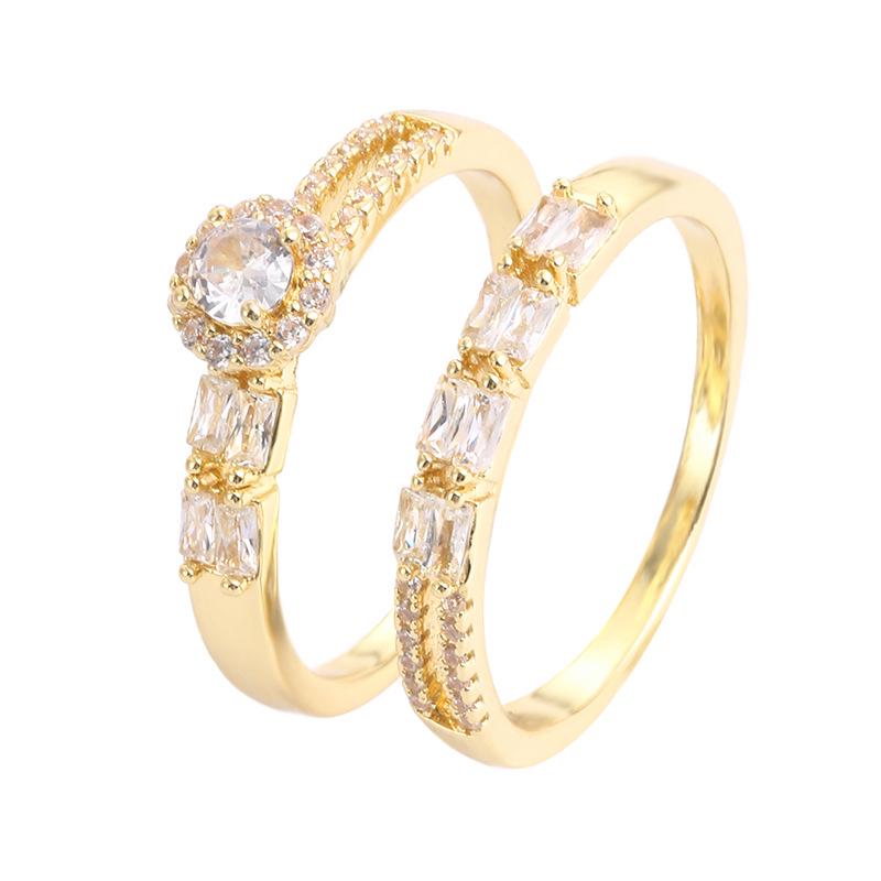 Exquisite Sweet Double Zircon Flower Geometric Square Stackable Rings Jewelry