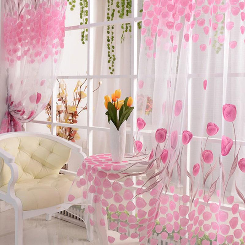 Tulip Printed Nordic Curtains Fashion Door Window Curtain Practical Elegant Beautiful Romantic Durable for Living Dining Room