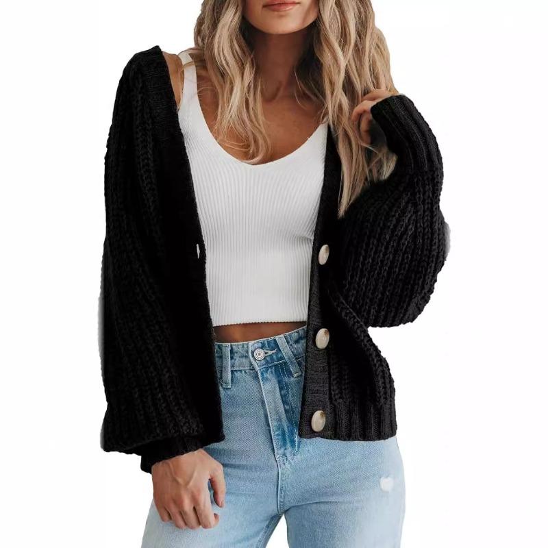 Fashion Casual Women's Knitted Cardigan Sweater Long Sleeves Loose Buttons Short Cardigans Jacket for Women Autumn and Winter Warm Knitwear Coat 25114