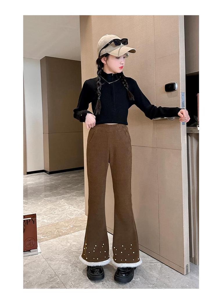 Girls' Micro-Flared Black Pants - Stylish & Warm for Autumn/Winter 2025