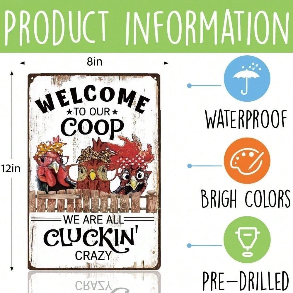 Ariela Funny Chicken Tin Sign Vintage Farmhouse Kitchen Welcome Wall Art Metal Decor