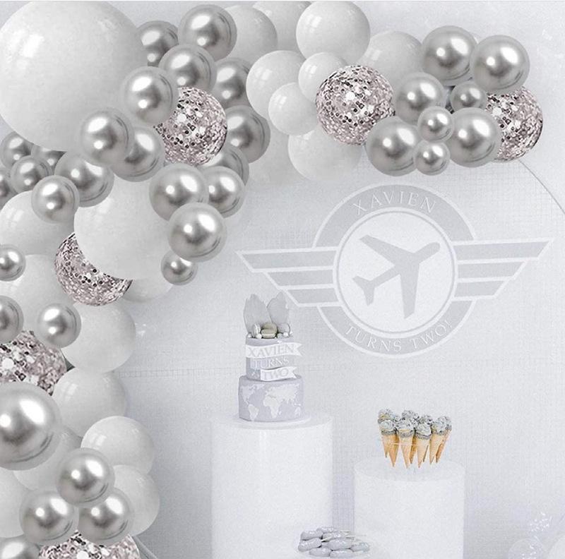 Metal Silver White Confetti Chrome Metallic Globos Party Balloons Arch Garland Kit Birthday Decorations Supplies Wedding