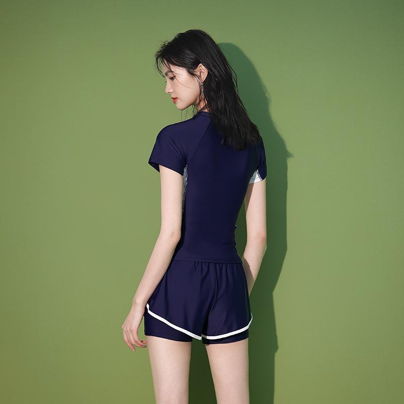 Women's Fat-Covering Slimming Short Sleeve Two-Piece Swimsuit for Swimming Pool