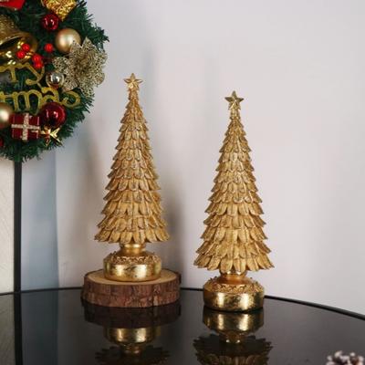 Leuchtender Weihnachtsbaumschmuck Batteriebetrieben Kunstharzhandwerk Beleuchtung Heimparty Goldener Weihnachtsbaum Desktop-Dekor