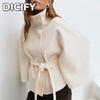 Jaquetas & Casacos Femininos DICFY Vintage Casuais Estampa Lisa Outono Inverno Manga Longa