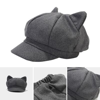 Newsboys Beret Hat for Women Breathable Woolen Cabbie Hat Cool Jokers Girl Cat Ear Octagonal Cap Subculture Headwear