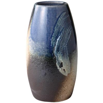 Ale-net Flower Vase, W12 X D12 X H23cm, Blue Glass Vase, Shigaraki Ware, Made In Japan