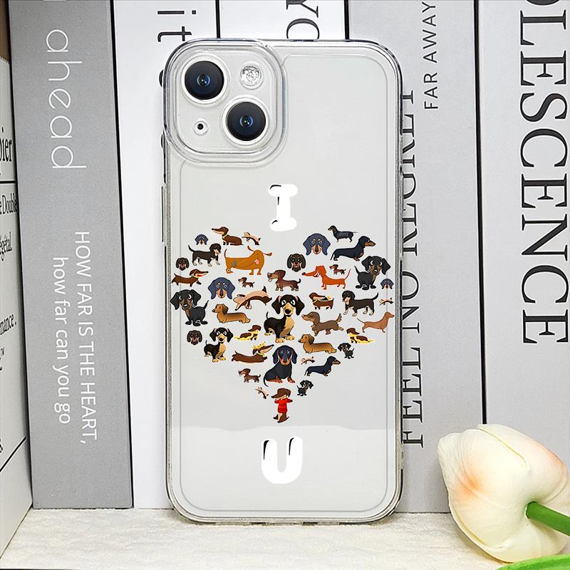 Coque de téléphone mignonne dessin animé animal chien Teckel pour IPhone 17 16 15 14 11 12 13 Pro Max 7 8 Plus 12 13 Mini X XS Max XR Housse souple