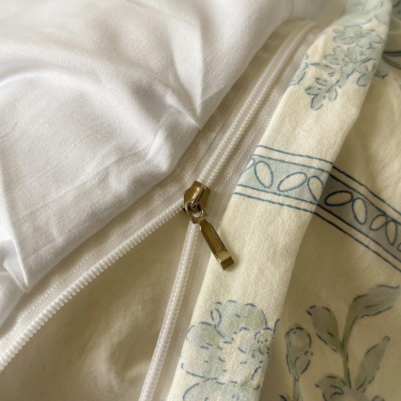 Korean Style Princess Floral Washed Cotton Bedding Set Vintage French Pastoral Flowers Lace Ruffles  Duvet Cover Set Pillowcase