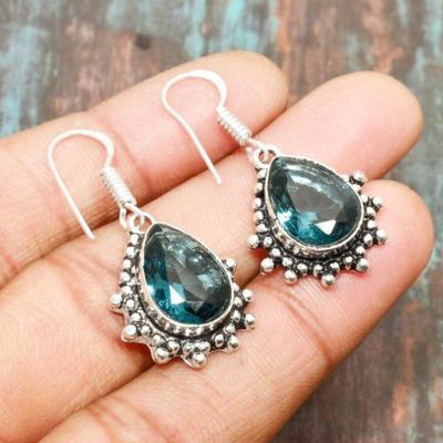 Iolite Quartz Gemstone  925 Sterling Silver Handmade Wonderful Earring Jewelry