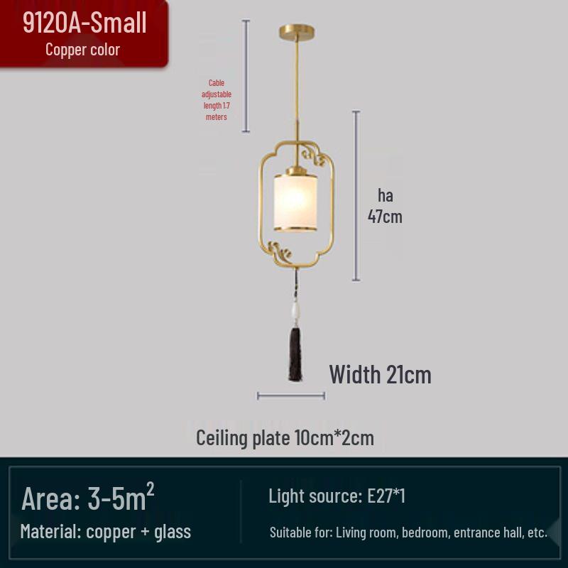 All-Copper Enamel Pendant Light - New Chinese Luxury for Dining, Bar, Aisle, Bedroom, or Tea Room.
